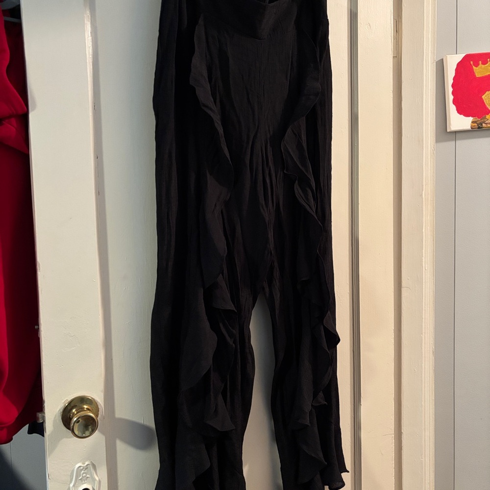 Elegant Black Ruffled Women's pants
